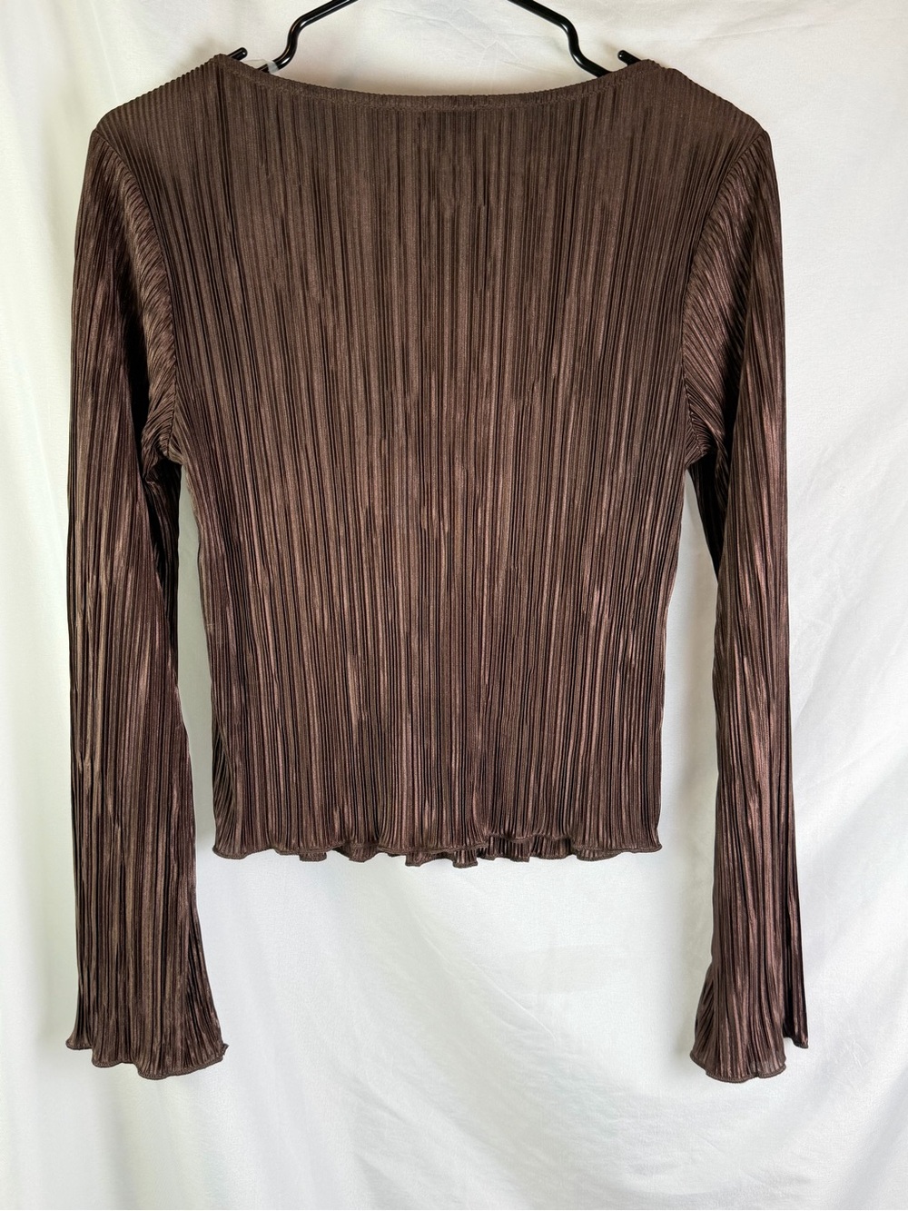 Love Delirious Brown Metallic Plissé Long Sleeve Top L Y2K Stretch Shimmer - Picture 4 of 5